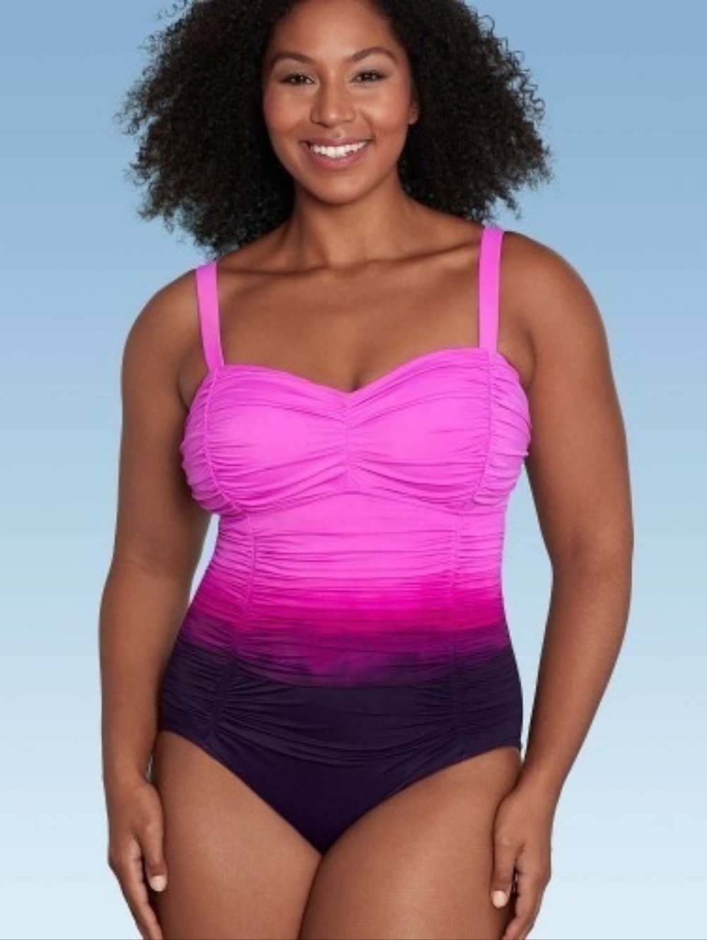 Shape & Style by Aqua Green UPF 50 Shirred One-Piece Swimsuit ** Size 10